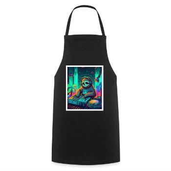 Sloth Morning Grouch DJ Music Retro Neon House - Tablier de cuisine - noir - Devant - AI Model Male 185 dark (185cm)