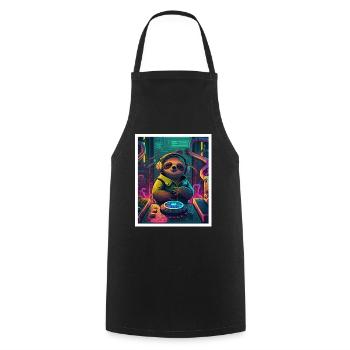 Sloth Morning Grouch DJ Music Retro Neon House - Tablier de cuisine - noir - Devant - AI Model Male 185 dark (185cm)