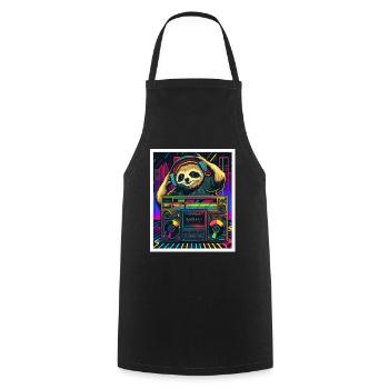 Sloth Morning Grouch DJ Music Retro Neon House - Tablier de cuisine - noir - Devant - AI Model Male 185 dark (185cm)