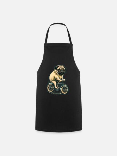 Süßer Hund Mops Bulldogge Fahrrad Fahrerin Fahrer - Kochschürze - Schwarz
