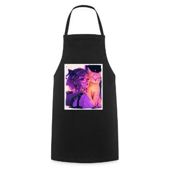 Anime Girl Katze Kätzchen Manga Ink Blume Neon - Kochschürze - Schwarz - Vorne - AI Model Male 185 dark (185cm)