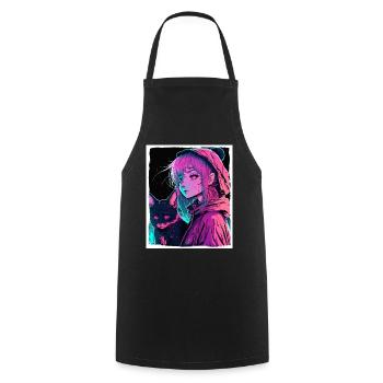 Anime Girl Katze Kätzchen Manga Ink Blume Neon - Kochschürze - Schwarz - Vorne - AI Model Male 185 dark (185cm)