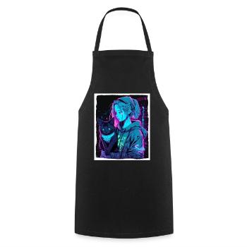 Anime Girl Katze Kätzchen Manga Ink Blume Neon - Kochschürze - Schwarz - Vorne - AI Model Male 185 dark (185cm)