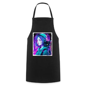 Anime Girl Katze Kätzchen Manga Ink Blume Neon - Kochschürze - Schwarz - Vorne - AI Model Male 185 dark (185cm)