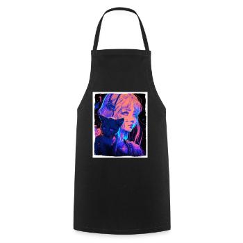 Anime Girl Katze Kätzchen Manga Ink Blume Neon - Kochschürze - Schwarz - Vorne - AI Model Male 185 dark (185cm)