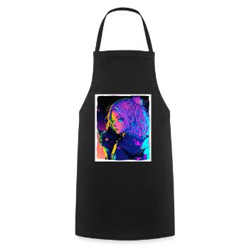 Anime Girl Katze Kätzchen Manga Ink Blume Neon - Kochschürze - Schwarz - Vorne - AI Model Male 185 dark (185cm)