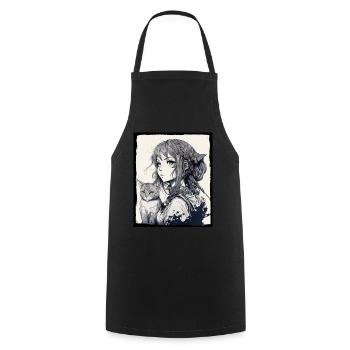 Anime Girl Katze Kätzchen Manga Ink Blume Neon - Kochschürze - Schwarz - Vorne - AI Model Male 185 dark (185cm)