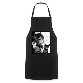 Anime Girl Katze Kätzchen Manga Ink Blume Neon - Kochschürze - Schwarz - Vorne - AI Model Male 185 dark (185cm)