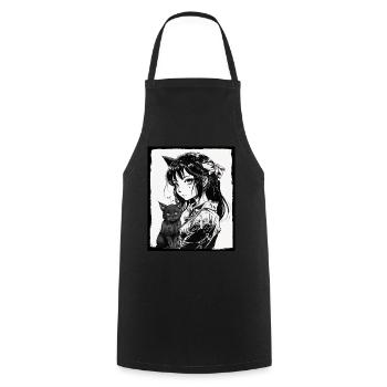 Anime Girl Katze Kätzchen Manga Ink Blume Neon - Kochschürze - Schwarz - Vorne - AI Model Male 185 dark (185cm)