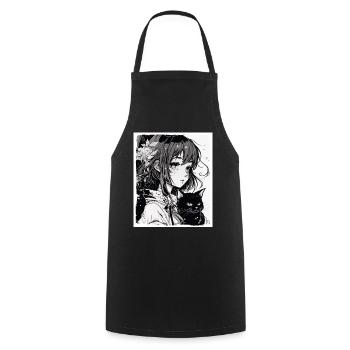 Anime Girl Katze Kätzchen Manga Ink Blume Neon - Kochschürze - Schwarz - Vorne - AI Model Male 185 dark (185cm)