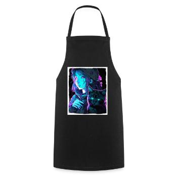 Anime Girl Katze Kätzchen Manga Ink Blume Neon - Kochschürze - Schwarz - Vorne - AI Model Male 185 dark (185cm)