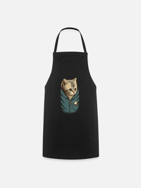 Süße Graue Katze Kätzchen Jeans Jacke Tasche - Kochschürze - Schwarz
