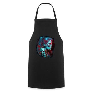 Evil Old Woman Horror Skeleton Demon Bikerin - Cooking Apron - black - Front - AI Model Male 185 dark (185cm)