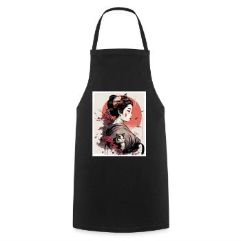 Japan Cherry Blossom Cat Geisha japonais abstrait - Tablier de cuisine - noir - Devant - AI Model Male 185 dark (185cm)