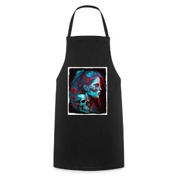 Evil Old Woman Horror Skeleton Demon Bikerin - Cooking Apron - black - Front - AI Model Male 185 dark (185cm)