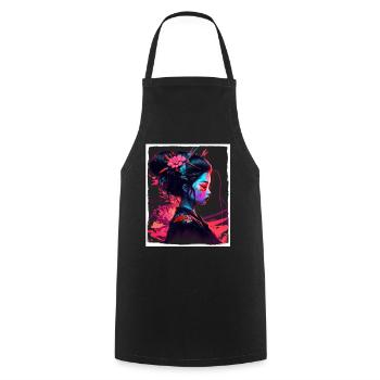 Fleurs de cerisier du Japon Geisha Neon - Tablier de cuisine - noir - Devant - AI Model Male 185 dark (185cm)