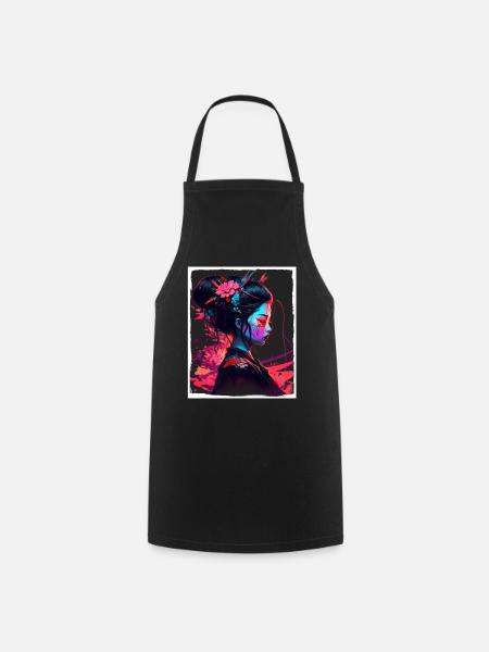 Japan Cherry Blossom Flowers Japanese Geisha Neon - Cooking Apron - black