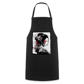 Fleurs de cerisier du Japon Geisha Neon - Tablier de cuisine - noir - Devant - AI Model Male 185 dark (185cm)