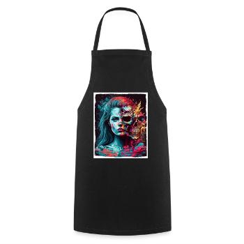 Evil Old Woman Horror Skeleton Demon Bikerin - Cooking Apron - black - Front - AI Model Male 185 dark (185cm)