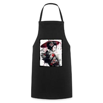 Fleurs de cerisier du Japon Geisha Neon - Tablier de cuisine - noir - Devant - AI Model Male 185 dark (185cm)