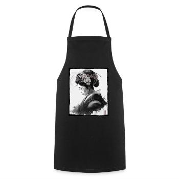 Fleurs de cerisier du Japon Geisha Neon - Tablier de cuisine - noir - Devant - AI Model Male 185 dark (185cm)
