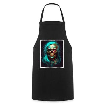 Evil Old Woman Horror Skeleton Demon Bikerin - Cooking Apron - black - Front - AI Model Male 185 dark (185cm)