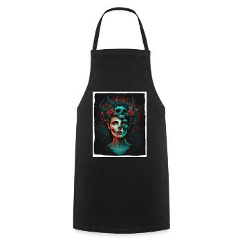 Evil Old Woman Horror Skeleton Demon Bikerin - Cooking Apron - black - Front - AI Model Male 185 dark (185cm)