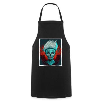 Evil Old Woman Horror Skeleton Demon Bikerin - Cooking Apron - black - Front - AI Model Male 185 dark (185cm)