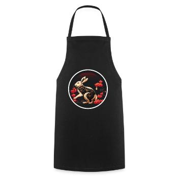 Lapin Chine Lapin Fleurs du Nouvel An chinois - Tablier de cuisine - noir - Devant - AI Model Male 185 dark (185cm)