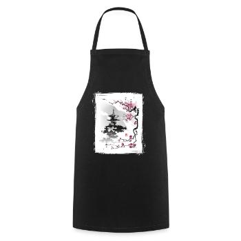 Cherry Blossoms Jiin Japan Natural - Cooking Apron - black - Front - AI Model Male 185 dark (185cm)