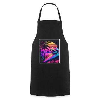 Vaporwave Retro Faultier Tiermotiv Strand Neon - Kochschürze - Schwarz - Vorne - AI Model Male 185 dark (185cm)