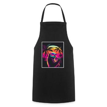 Vaporwave Retro Faultier Tiermotiv Strand Neon - Kochschürze - Schwarz - Vorne - AI Model Male 185 dark (185cm)