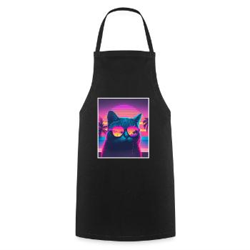 Vaporwave Retro Cat Cat Animal Motif Plage Neon - Tablier de cuisine - noir - Devant - AI Model Male 185 dark (185cm)