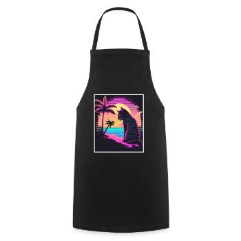 Vaporwave Retro Cat Cat Animal Motif Beach Neon - Cooking Apron - black - Front - AI Model Male 185 dark (185cm)