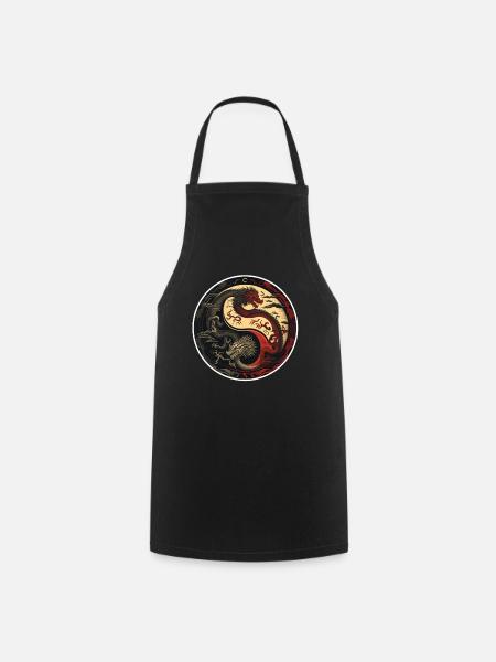 Chine Dragon Méditation Yoga Abstrait - Tablier de cuisine - noir