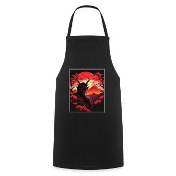 Japon Démon Japonais Cerisier Fleur Montagnes Rétro - Tablier de cuisine - noir - Devant - AI Model Male 185 dark (185cm)
