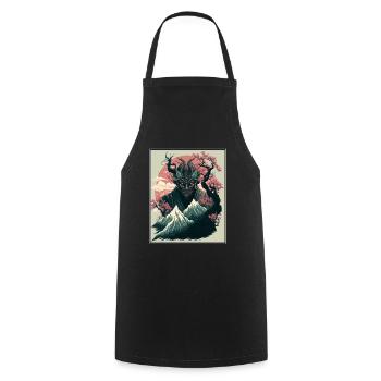 Japon Démon Japonais Cerisier Fleur Montagnes Rétro - Tablier de cuisine - noir - Devant - AI Model Male 185 dark (185cm)