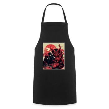 Japon Démon Japonais Cerisier Fleur Montagnes Rétro - Tablier de cuisine - noir - Devant - AI Model Male 185 dark (185cm)