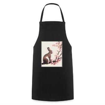 Lapin Lapin Fleur de Cerisier Japon Japonais - Tablier de cuisine - noir - Devant - AI Model Male 185 dark (185cm)