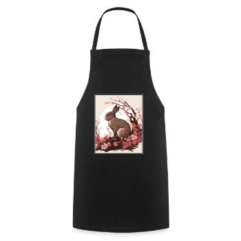Lapin Lapin Fleur de Cerisier Japon Japonais - Tablier de cuisine - noir - Devant - AI Model Male 185 dark (185cm)