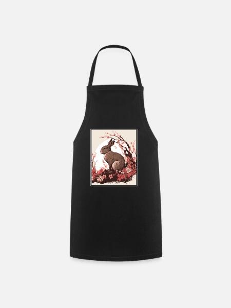 Rabbit Rabbit Cherry Blossom Japan Japanese - Cooking Apron - black