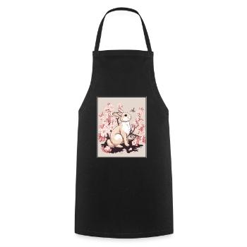 Lapin Lapin Cerisier Fleur Japon Japonais - Tablier de cuisine - noir - Devant - AI Model Male 185 dark (185cm)