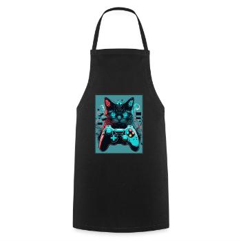 Cats and Gaming Cat Kitten Controller Gaming - Cooking Apron - black - Front - AI Model Male 185 dark (185cm)