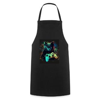 Cats and Gaming Cat Kitten Controller Gaming - Cooking Apron - black - Front - AI Model Male 185 dark (185cm)