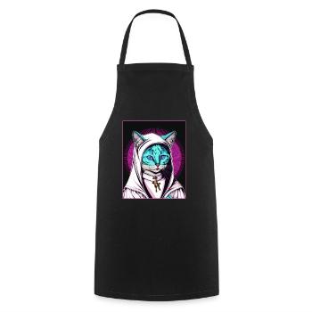 Cat Nun Church Vaporwave Religion Chaton - Tablier de cuisine - noir - Devant - AI Model Male 185 dark (185cm)