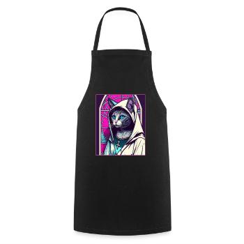 Cat Nun Church Vaporwave Religion Chaton - Tablier de cuisine - noir - Devant - AI Model Male 185 dark (185cm)