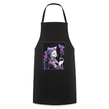 Cat Nun Church Vaporwave Religion Chaton - Tablier de cuisine - noir - Devant - AI Model Male 185 dark (185cm)