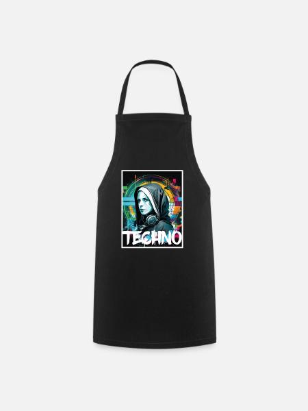 Techno Vaporwave Nonne Christlich Gott Musik - Kochschürze - Schwarz