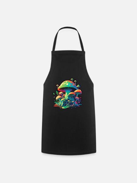 Pilze Natur Kosmisch Neon Raver Goa Freiheit - Kochschürze - Schwarz