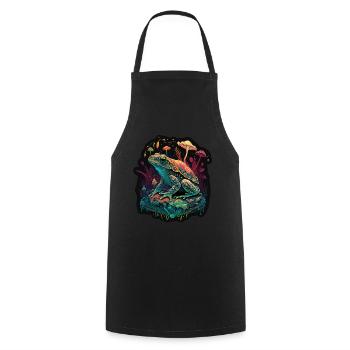 Mushrooms Frog Nature Cosmic Neon Raver Goa - Cooking Apron - black - Front - AI Model Male 185 dark (185cm)